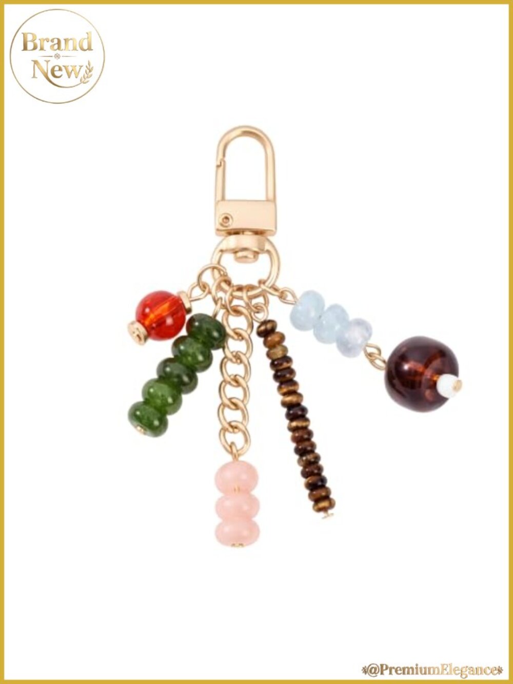 Gold-tone Carabiner Keychain with Beaded Braided Rope Fish Charm